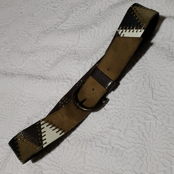 Vintage 90s Heavy Chunky Suede/Leather Patchwork And Brass Hip Belt, Size 36/34 main image 6